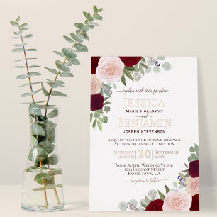 Elegant Red & Pink Floral with Rose Gold Wedding