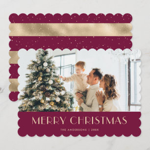 Elegant Red Pink Gold Photo Merry Christmas Card