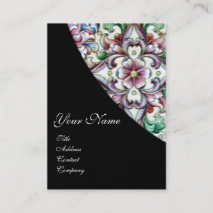 ELEGANT RED PINK GREEN  FLORAL FANTASY  MONOGRAM BUSINESS CARD