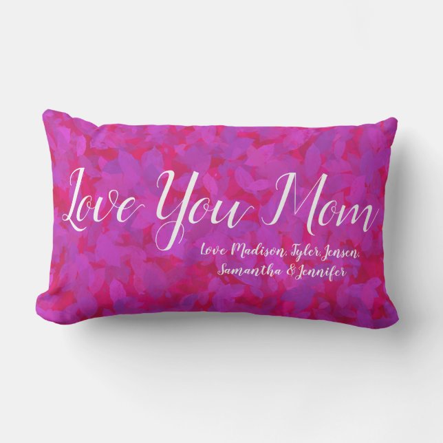 Elegant Red Pink Love You Mum Personalised Names Lumbar Cushion (Front)