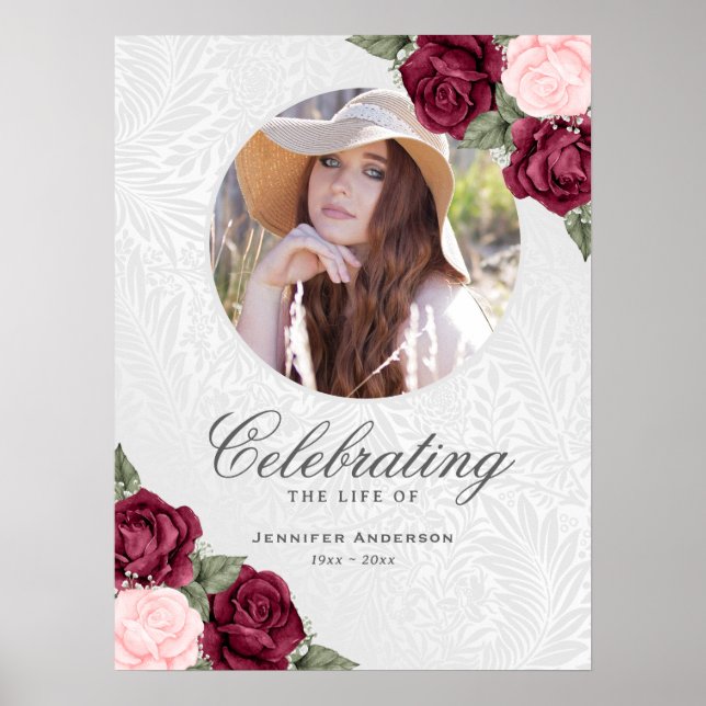 Elegant Red Pink Photo Memorial Welcome Sign (Front)