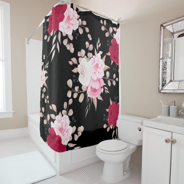 Elegant red pink purple floral shower curtain (In Situ)
