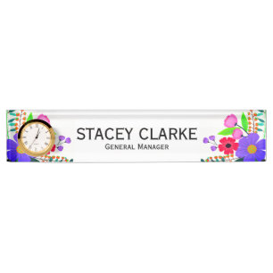 Elegant Red Pink & Purple Flowers General Manager Nameplate