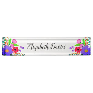 Elegant Red Pink Purple Flowers Nameplate