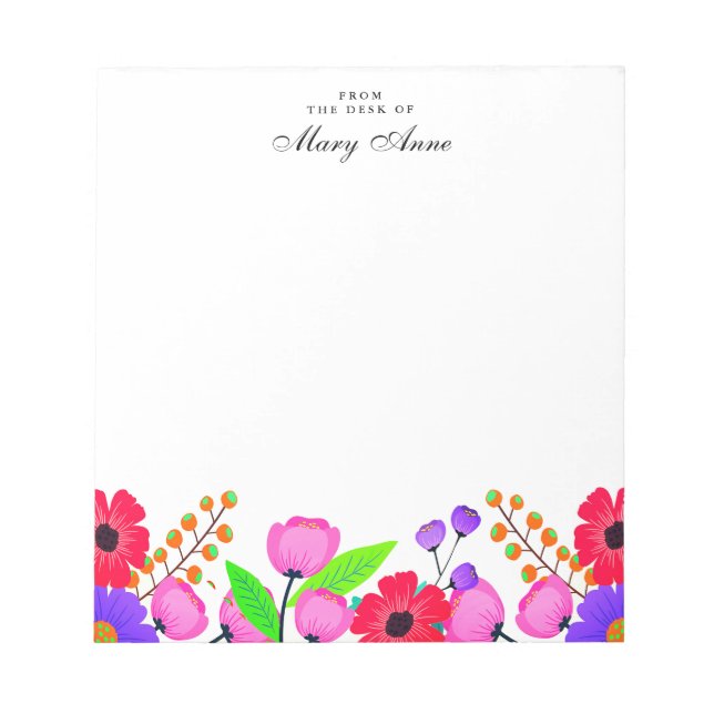 Elegant Red Pink & Purple Flowers Personalised Notepad (Front)
