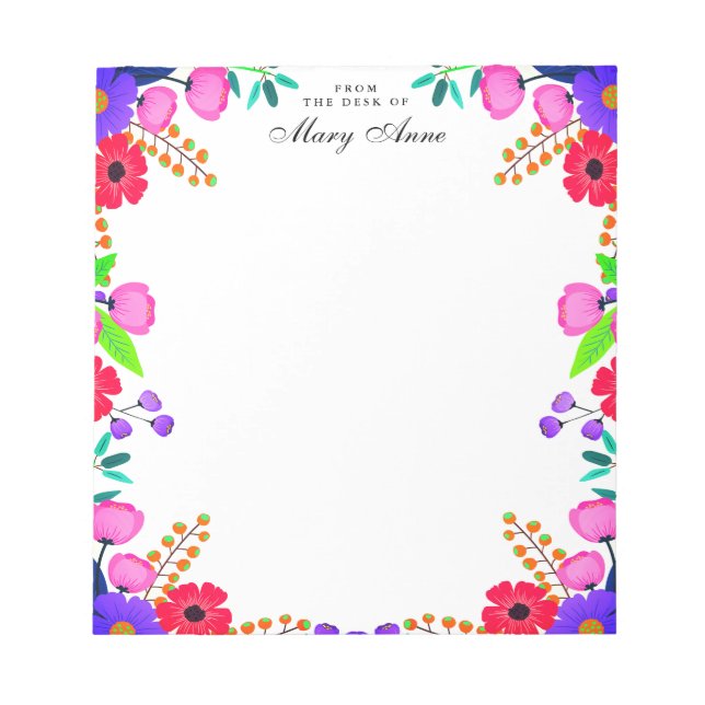 Elegant Red Pink Purple Flowers Personalised Notepad (Front)