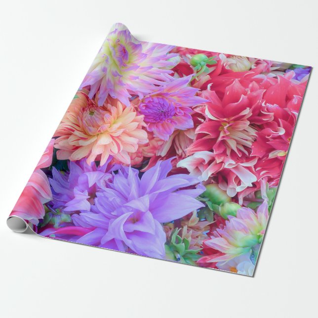 Elegant Red Pink Purple Orange Flowers Bouquet | Wrapping Paper (Unrolled)
