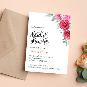 Elegant Red Pink Rose Floral Minimal Bridal Shower Invitation