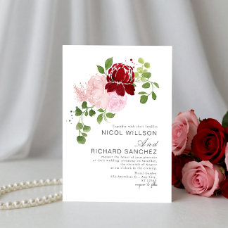Elegant Red & Pink Summer Floral Wedding Invitation
