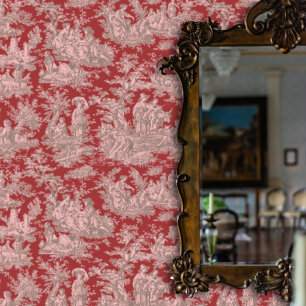 Elegant Red Pink Vintage Toile Floral Pattern Wallpaper