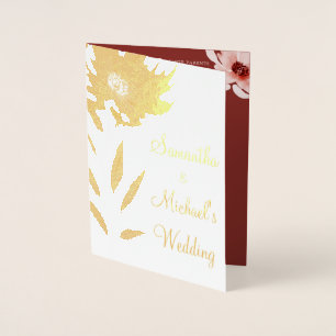 Elegant Red Pink Watercolor Floral Wedding Foil Card