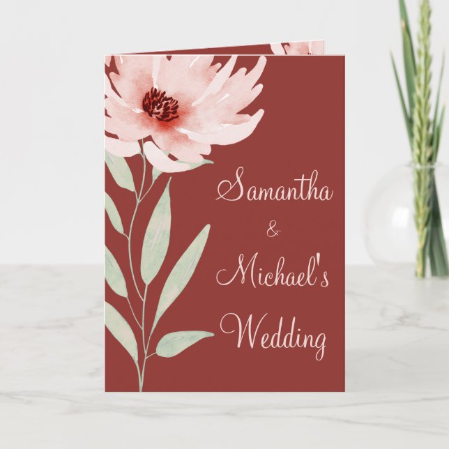 Elegant Red Pink Watercolor Floral Wedding Folded Invitation (Front)