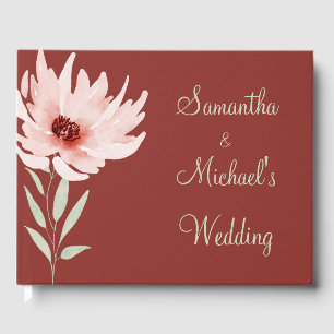 Elegant Red Pink Watercolor Floral Wedding  Guest Book