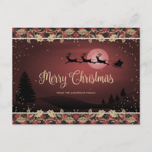 Elegant Red Plaid Holly Merry Christmas Botanical Holiday Postcard