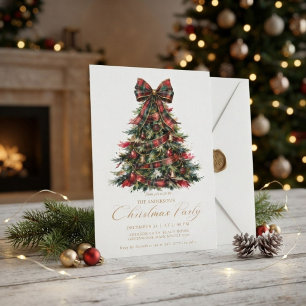 Elegant Red plaid pand gold Christmas Tree Winter Invitation