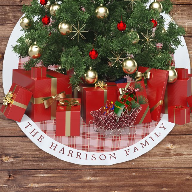 Elegant Red Plaid Personalised Brushed Polyester Tree Skirt (Elegant Red Plaid Personalized Brushed Polyester Tree Skirt)