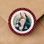 Elegant Red Plaid Photo Christmas Classic Round Sticker<br><div class="desc">Elegant Red Plaid Photo Christmas Classic Round Sticker.</div>