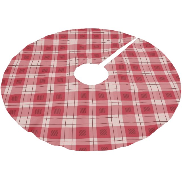 Elegant Red Plaid Tree Skirt (Angled)