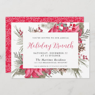Elegant Red Poinsettia Botanical Holiday Brunch Invitation