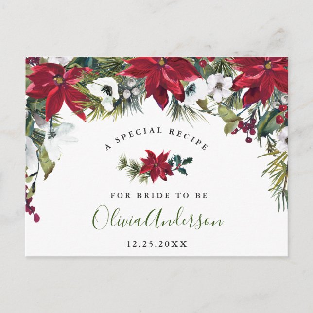 Elegant Red Poinsettia Bridal Shower Recipe Card (Front)