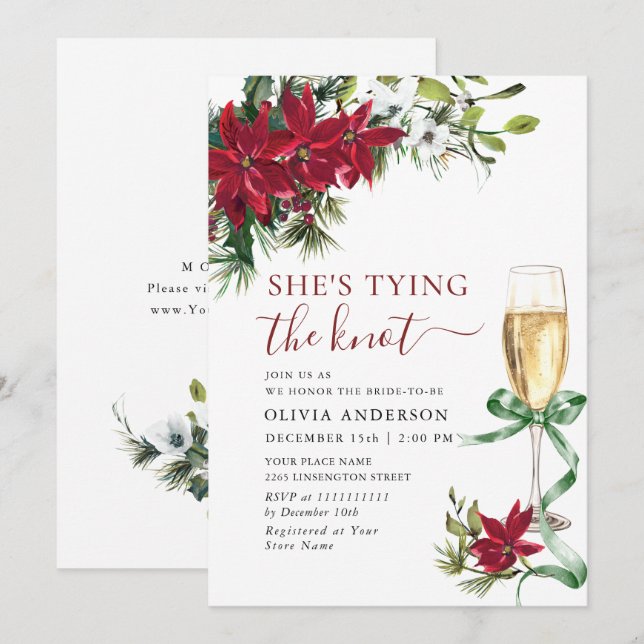 Elegant Red Poinsettia Christmas BRIDAL SHOWER Invitation (Front/Back)