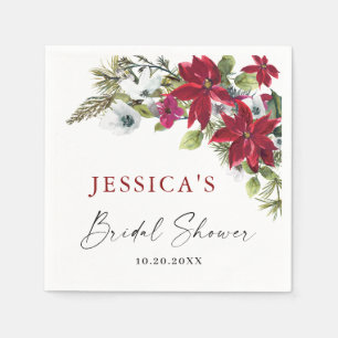 Elegant Red Poinsettia Christmas Bridal Shower Napkin