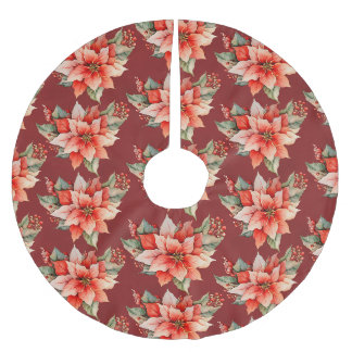 Elegant Red Poinsettia Christmas Brushed Polyester Tree Skirt