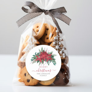 Elegant Red Poinsettia Christmas  Classic Round Sticker