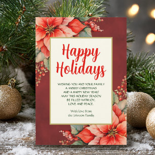 Elegant Red Poinsettia Christmas Holiday Card