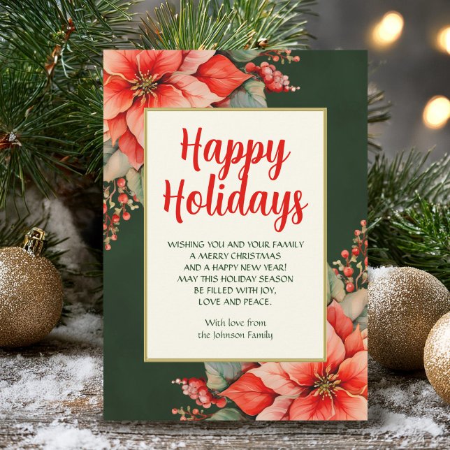 Elegant Red Poinsettia Christmas  Holiday Card (Creator Uploaded)