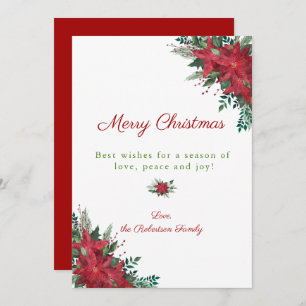 Elegant Red Poinsettia Christmas Holiday Card