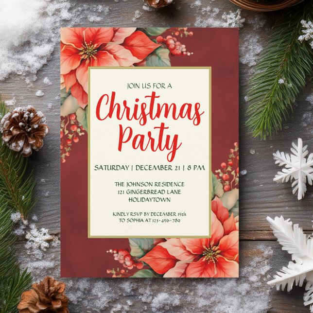 Elegant Red Poinsettia Christmas  Invitation (Creator Uploaded)