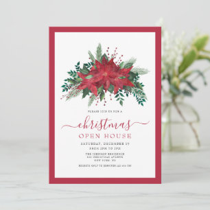 Elegant Red Poinsettia Christmas Open House Invitation