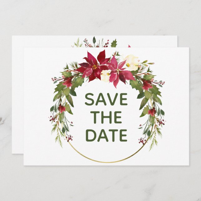 Elegant Red Poinsettia Christmas Save The Date Invitation (Front/Back)