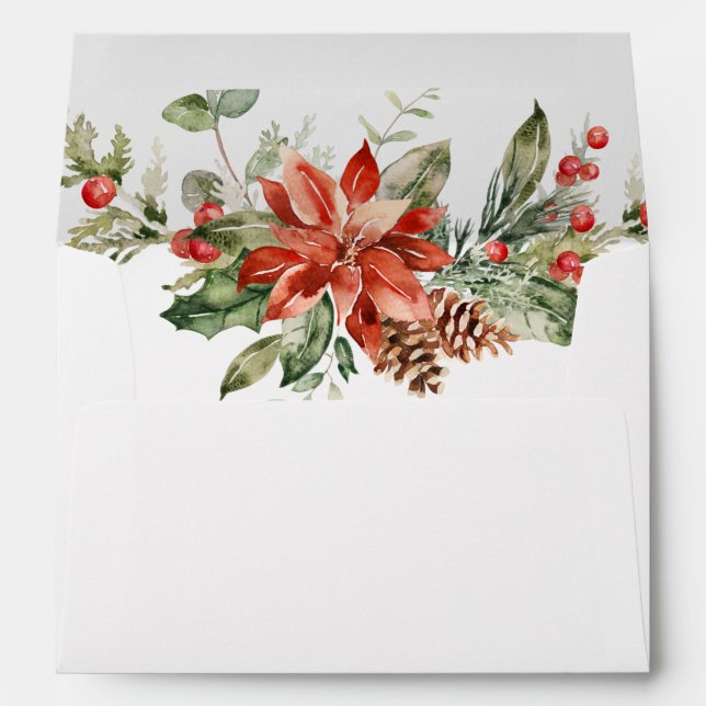 Elegant Red Poinsettia Christmas Watercolor Envelope (Back (Bottom))
