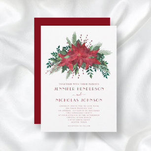 Elegant Red Poinsettia Christmas Wedding Invitation
