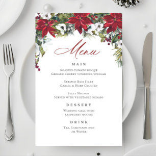 Elegant Red Poinsettia Christmas Wedding Menu