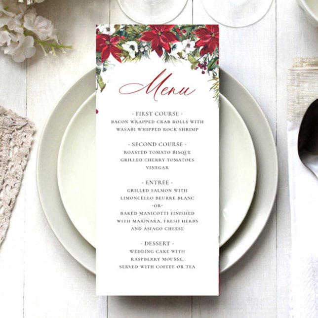 Elegant Red Poinsettia Christmas Wedding Menu (Creator Uploaded)