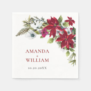 Elegant Red Poinsettia Christmas Wedding Napkin