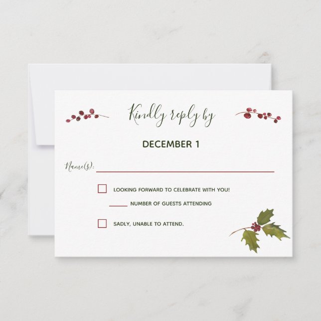 Elegant Red Poinsettia Christmas Wedding RSVP (Front)