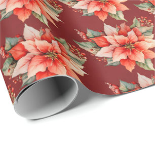 Elegant Red Poinsettia Christmas Wrapping Paper