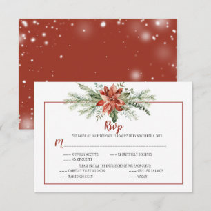 Elegant Red Poinsettia Evergreen Christmas RSVP Card