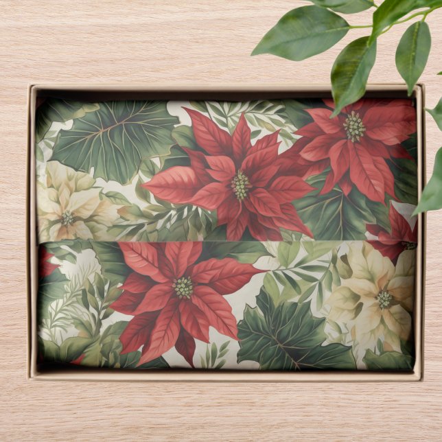 Elegant Red Poinsettia Floral Christmas Holiday Tissue Paper (Creator Uploaded)