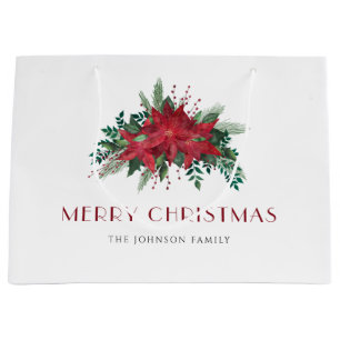 Elegant Red Poinsettia Floral Christmas Large Gift Bag