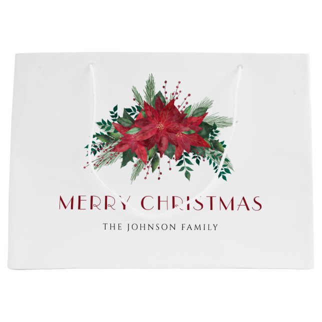 Elegant Red Poinsettia Floral Christmas Large Gift Bag (Front)