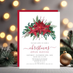 Elegant Red Poinsettia Floral Christmas Open House Invitation