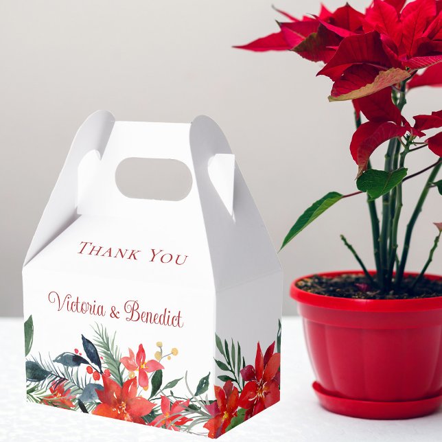 Elegant Red Poinsettia Floral Christmas Wedding Favour Box (Creator Uploaded)