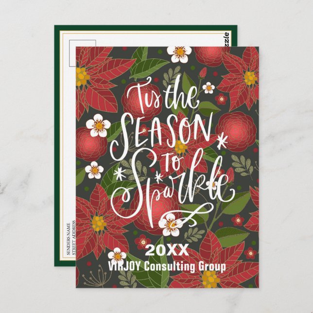 Elegant Red Poinsettia Floral Greenery Business Postcard (Front/Back)