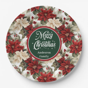 Elegant Red Poinsettia Floral Paper Plates Gift 
