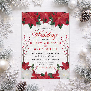 Elegant Red Poinsettia Floral Winter Wedding Invitation